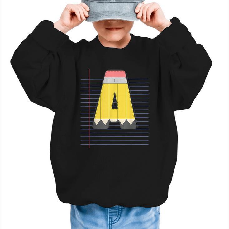 Cute Yellow School Pencil Alphabet Letter A Back To School Graphic Kid Sweatshirt