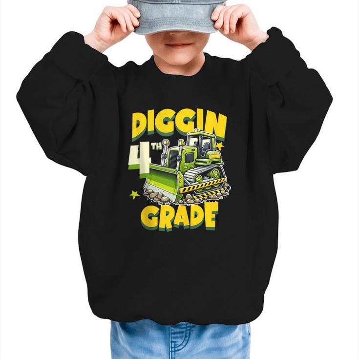 Diggin 4th Grade Bulldozer Back To School Graphic Kid Sweatshirt
