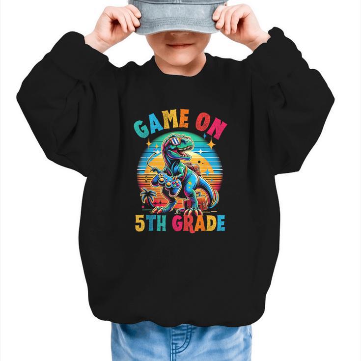 Dinosaur Video Games Back To School 5th Grade Boys Gamer Graphic Kid Sweatshirt