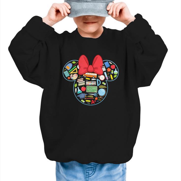 Disney Minnie Mouse Back To School Supplies Face Outline Graphic Kid Sweatshirt