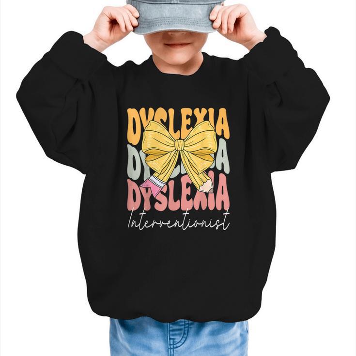 Dyslexia Interventionist Groovy Coquette Bow Back To School Graphic Kid Sweatshirt