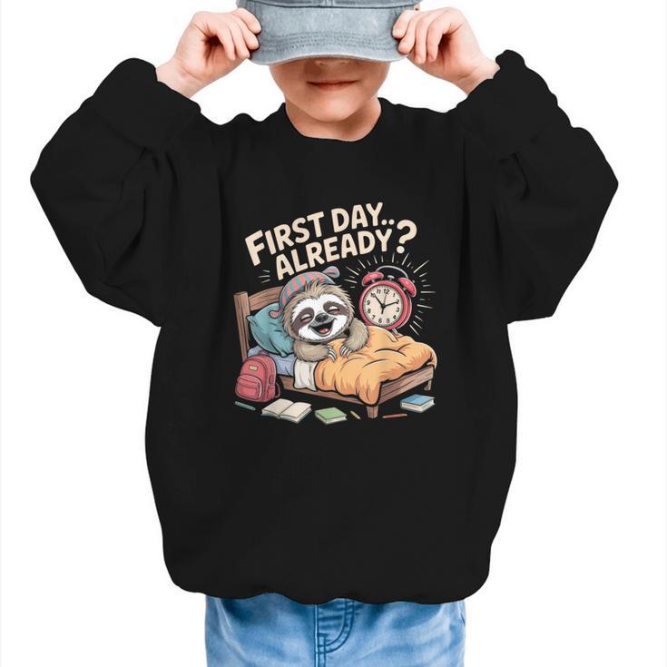 First Day Already Sloth Alarm Clock Back To School Graphic Kid Sweatshirt