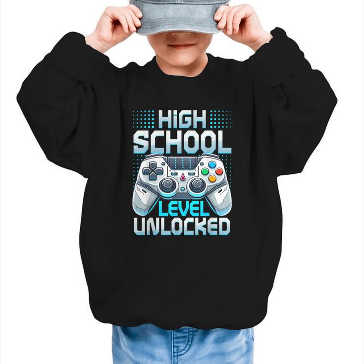 First Day Of High School Level Unlocked Back To School Gamer Graphic Kid Sweatshirt