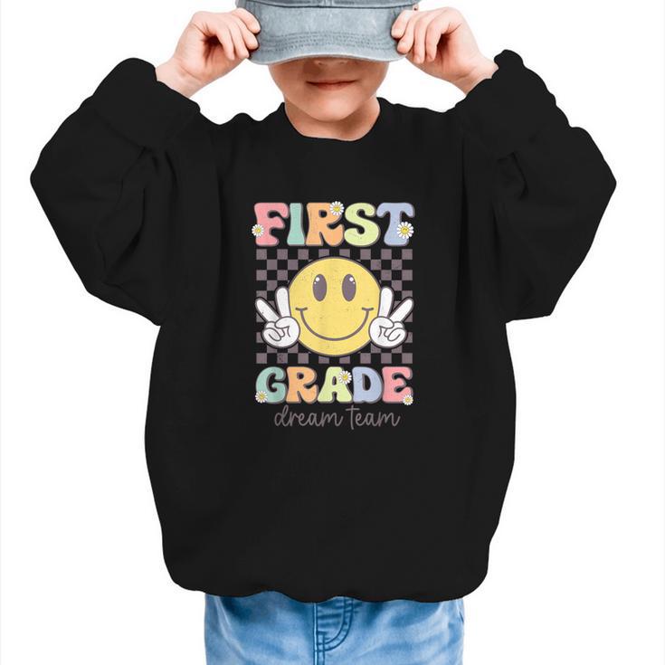 First Grade Dream Team Smile Face Back To School 1st Grade Graphic Kid Sweatshirt