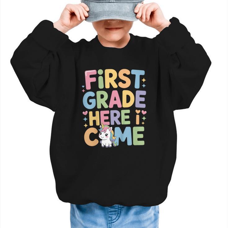 First Grade Here I Come Unicorn Back To School Graphic Kid Sweatshirt