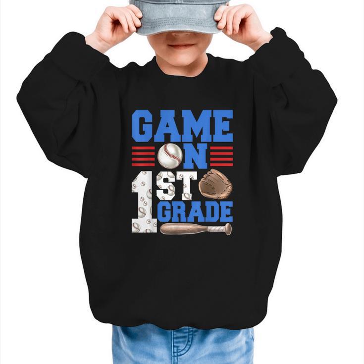 Game On First Grade Boy Baseball Back To School Graphic Kid Sweatshirt