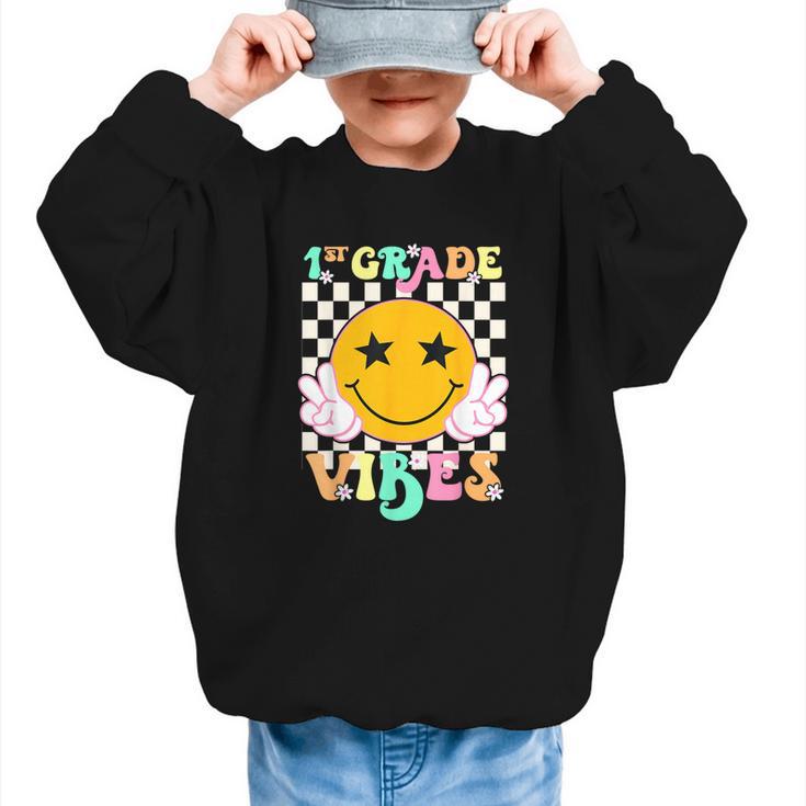 Girls 1st Grade Vibes Smile Face Back To School 1st Grade Graphic Kid Sweatshirt