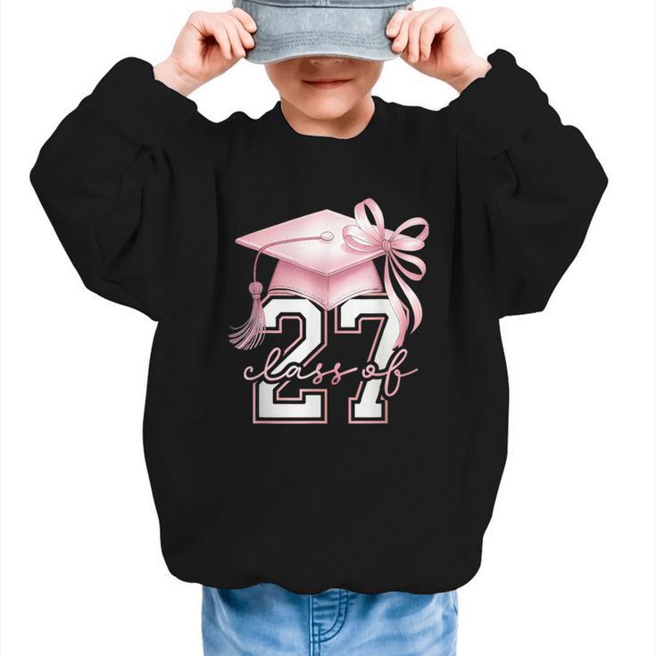 Girls Class Of 2027 Back To School Senior 2027 Coquette Bow Graphic Kid Sweatshirt