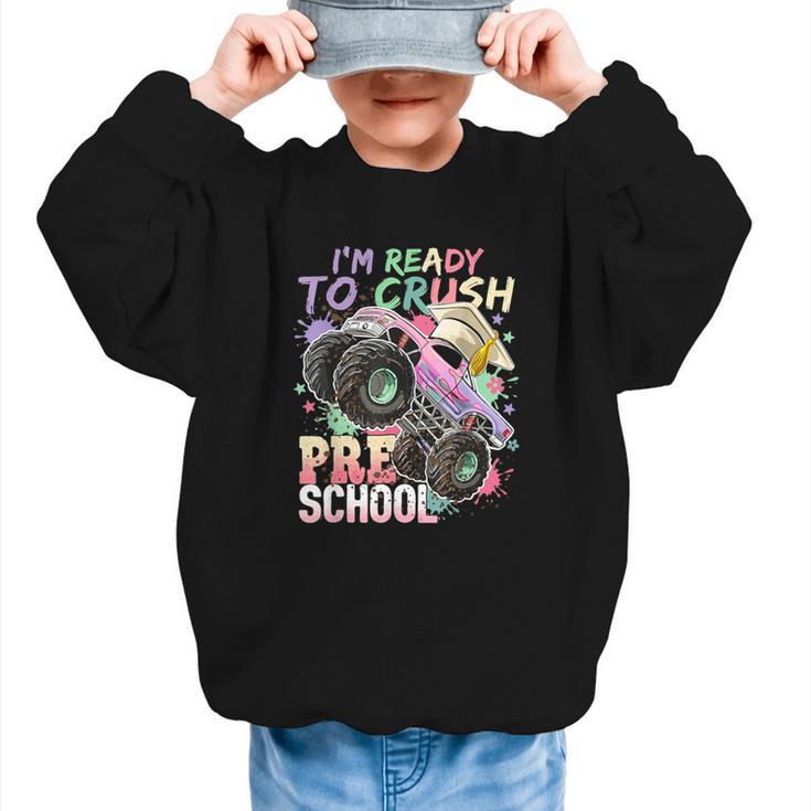 Girls Monster Trucks Ready To Crush Preschool Back To School Graphic Kid Sweatshirt