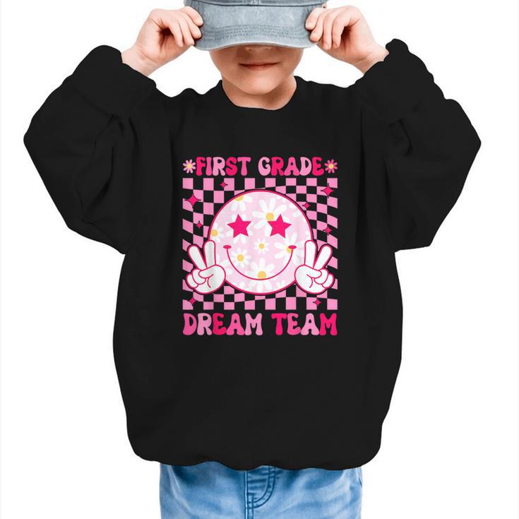 Groovy First Grade Dream Team Back To School 1st Grade Squad Graphic Kid Sweatshirt