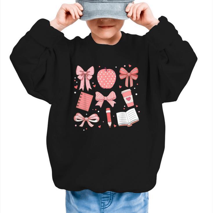 Happy Back To School 1st Day Toddler Girl Boho Coquette Bows Graphic Kid Sweatshirt