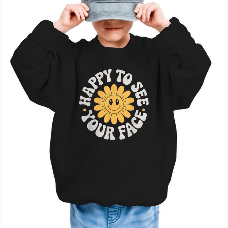 Happy Face Daisy Flower Retro Back To School Cute Graphic Graphic Kid Sweatshirt