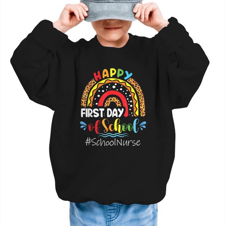 Happy First Day Of School Nurse Rainbow Back To School Graphic Kid Sweatshirt