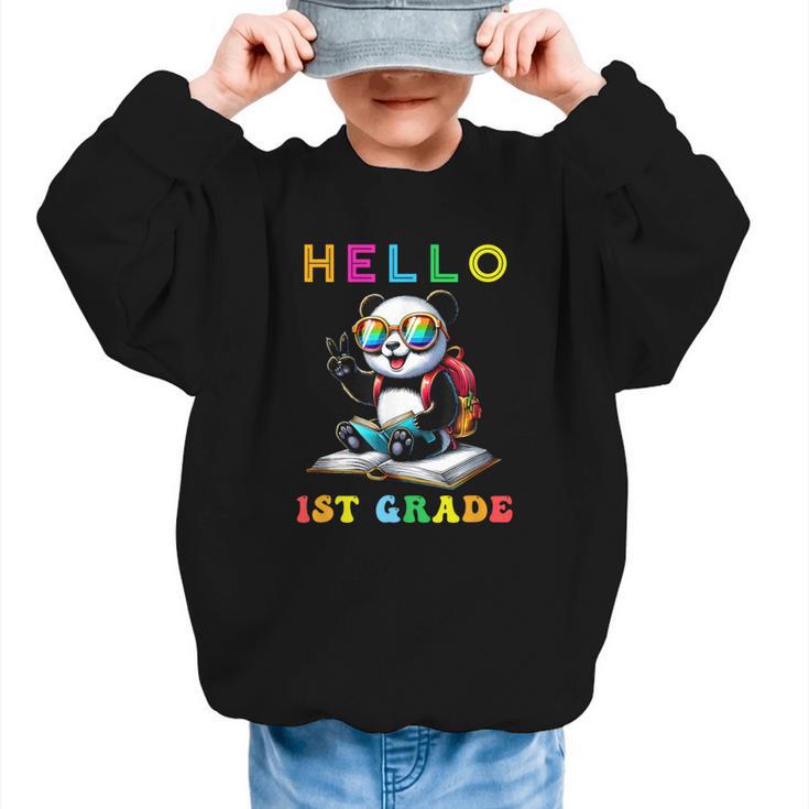 Hello First Grade Panda Lover Back To School Kids Boys Girls Graphic Kid Sweatshirt