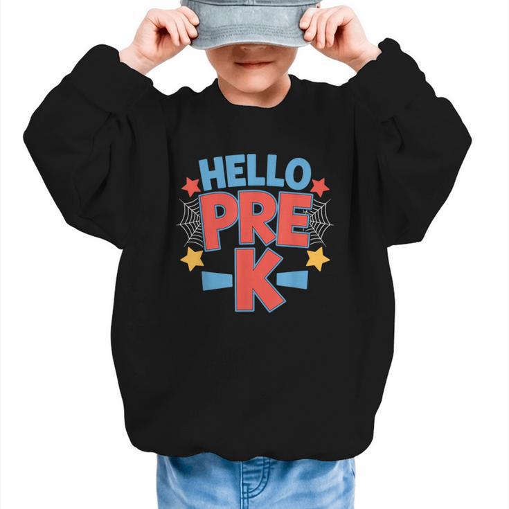 Hello Pre-K Preschool Squad Spider Back To School First Day Graphic Kid Sweatshirt