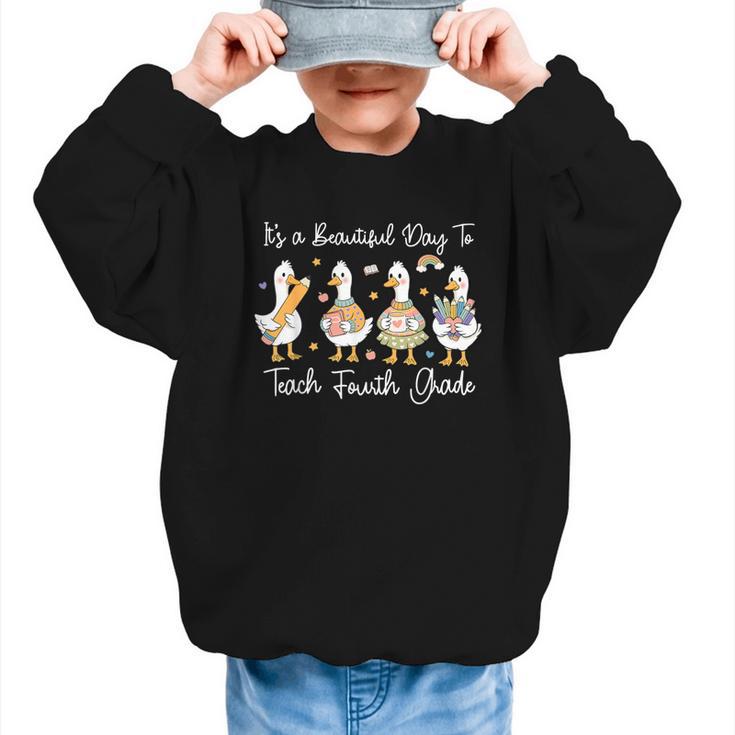 It's A Beautiful Day To Teach 4th Grade Goose Back To School Graphic Kid Sweatshirt