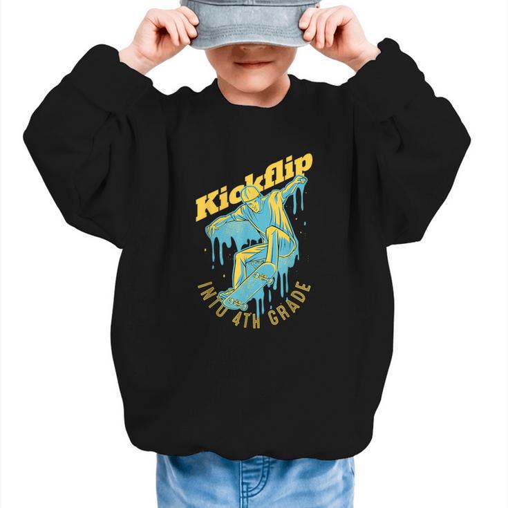 Kickflip Into 4th Grade Skateboard Lover Back To School Graphic Kid Sweatshirt