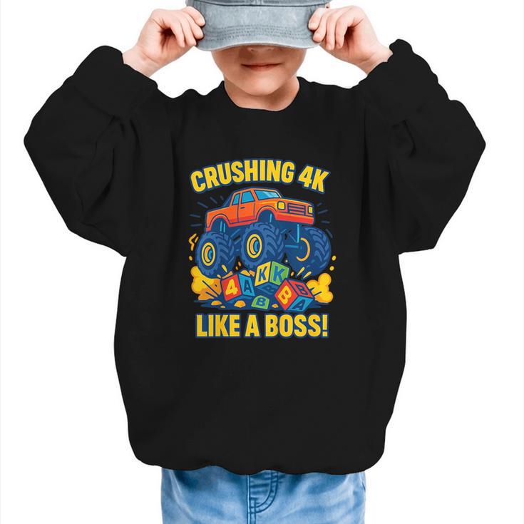 Kids 4k Boys Back To School Shirt Monster Truck Crushing 4k Graphic Kid Sweatshirt