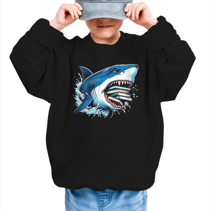 Kids Shark With School Books Back To School Shark Lovers Graphic Kid Sweatshirt