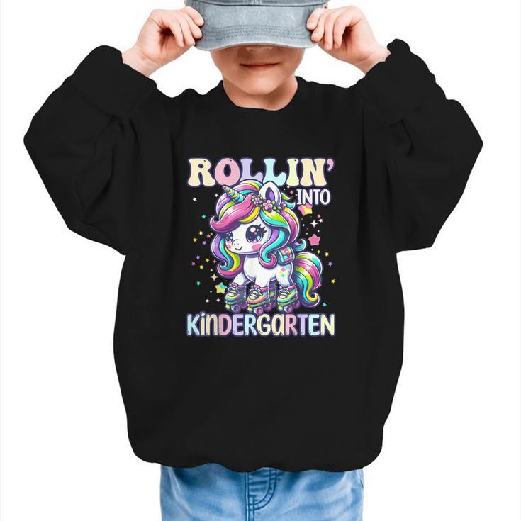 Kindergarten Back To School First Day Girls Rollin Unicorn Graphic Kid Sweatshirt