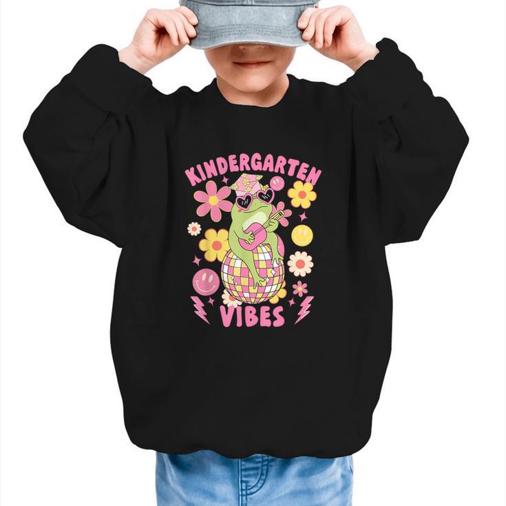 Kindergarten Vibes Groovy Kindergarten Back To School Frog Graphic Kid Sweatshirt