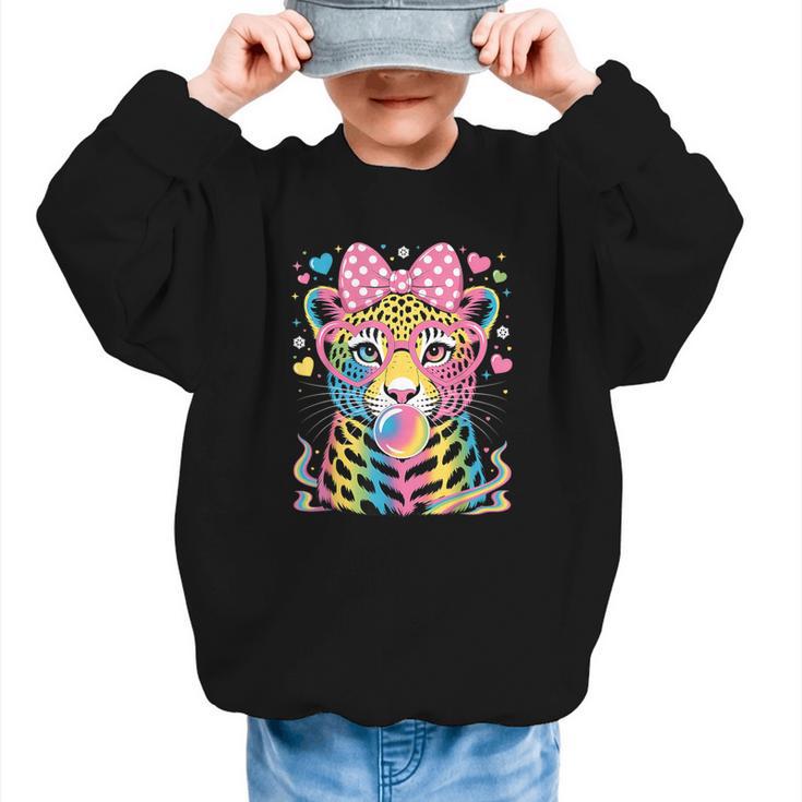 Leopard Glasses Blowing Bubble Gum Back To School Kids Graphic Kid Sweatshirt