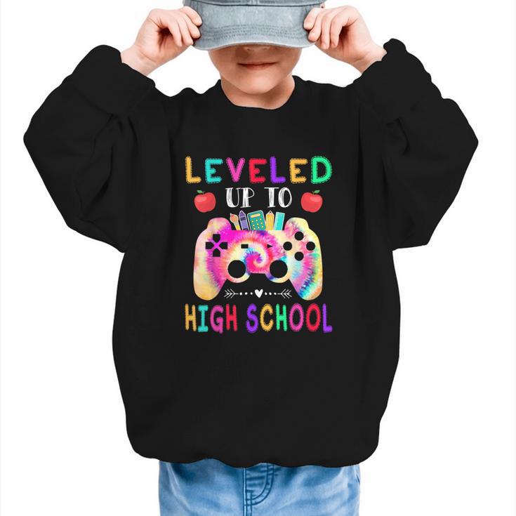 Leveled Up To High School Gaming Fun Back To School Tie Dye Graphic Kid Sweatshirt