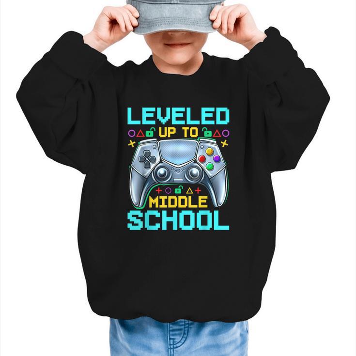 Leveled Up To Middle School Video Gamer Back To School Boys Graphic Kid Sweatshirt