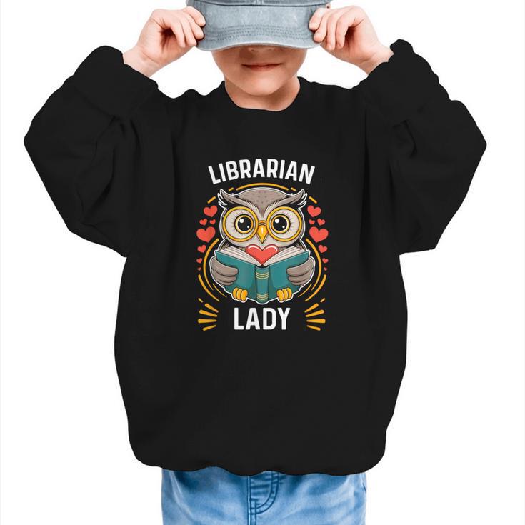 Librarian Lady Library Cute Owl Back To School Women Girls Graphic Kid Sweatshirt