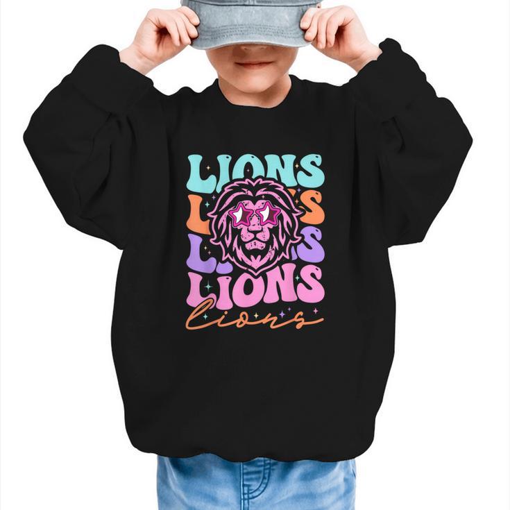 Lion Mascot Back To School Spirit Sports Men Women Groovy Graphic Kid Sweatshirt