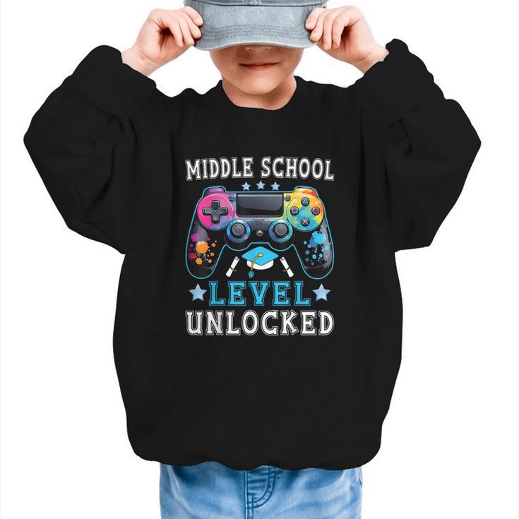 Middle School Level Unlocked Gamer First Day Back To School Graphic Kid Sweatshirt