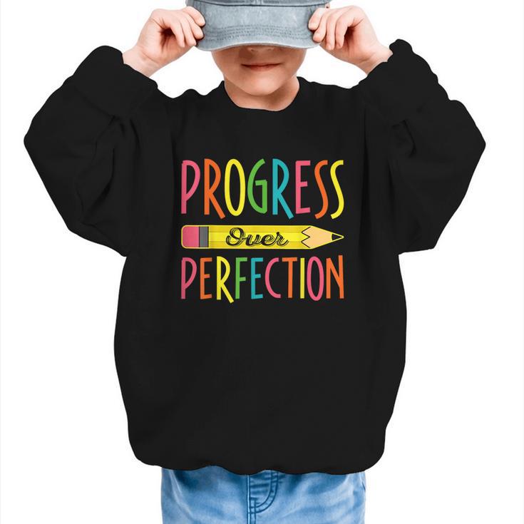 Motivational Quotes Back To School Progress Over Perfection Graphic Kid Sweatshirt