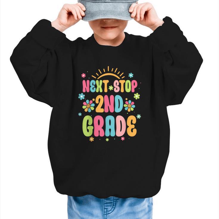 Next Stop 2nd Grade Groovy Retro Second Grade Back To School Graphic Kid Sweatshirt