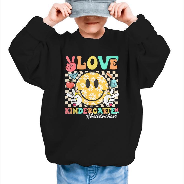 Peace Love Kindergarten Smile Face Back To School Girls Kids Graphic Kid Sweatshirt