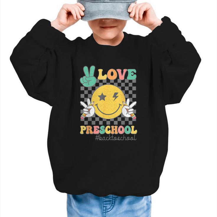 Peace Love Preschool Smile Face Back To School PRESCHOOL Graphic Kid Sweatshirt