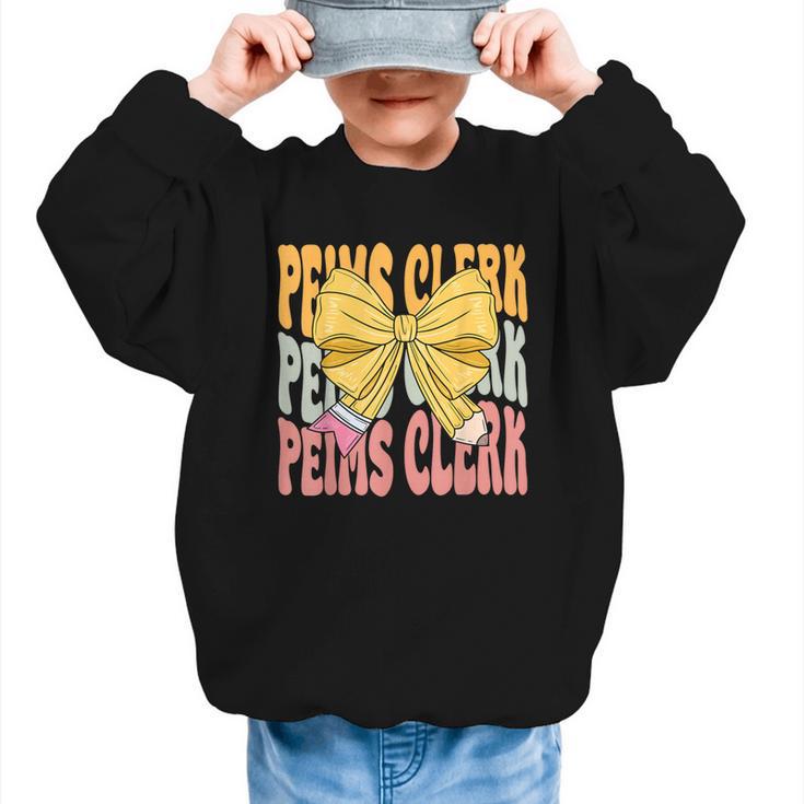 Peims Clerk Groovy Coquette Bow Cute Back To School Graphic Kid Sweatshirt