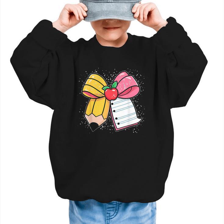 Pencil Coquette Bow Happy First Day Of School Back To School Graphic Kid Sweatshirt