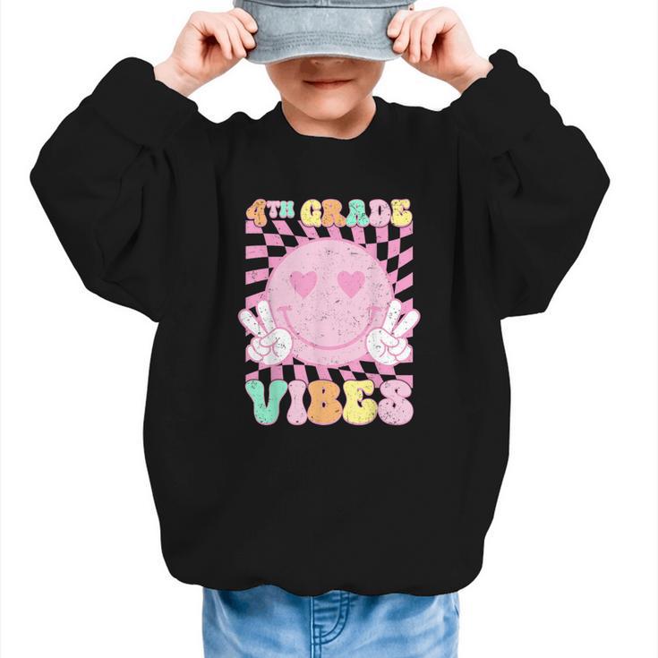 Pink 4th Grade Vibes Smile Face Back To School Fourth Grade Graphic Kid Sweatshirt