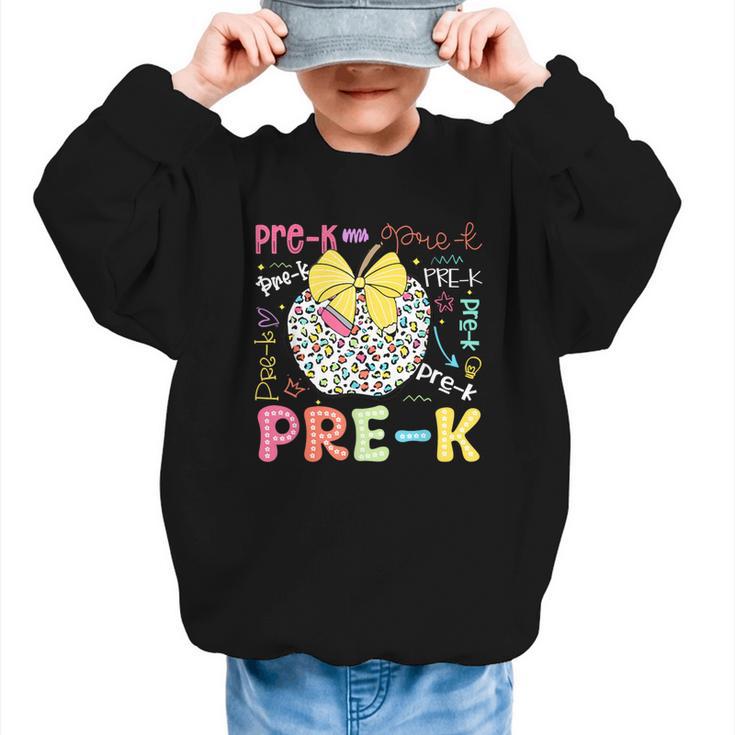 Pre-K Typography First Day Back To School Leopard Apple Graphic Kid Sweatshirt