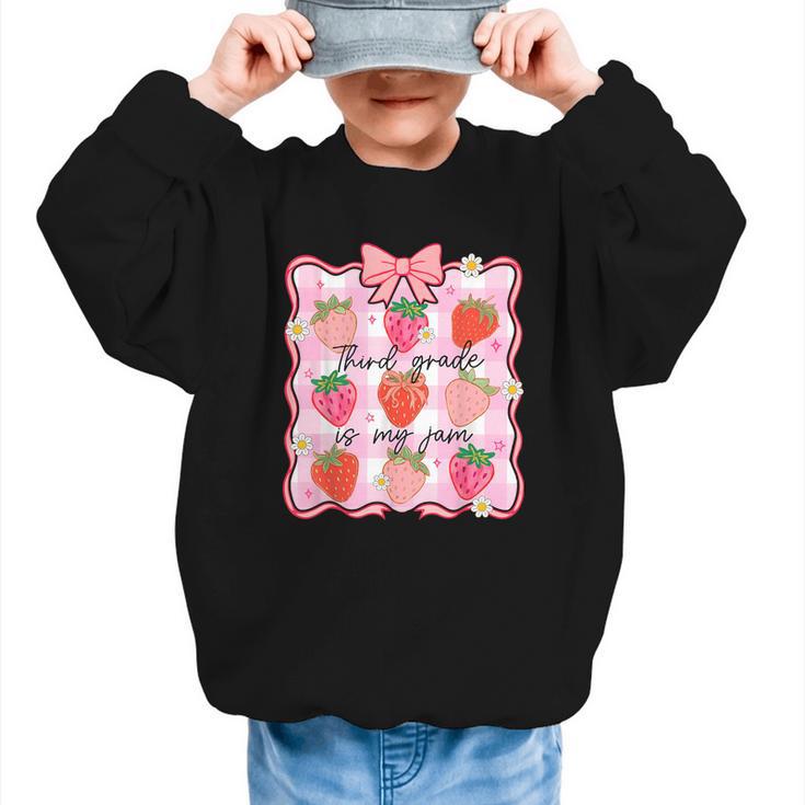 Preppy Back To School 3rd Grade Is My Jam Strawberry Bow Graphic Kid Sweatshirt