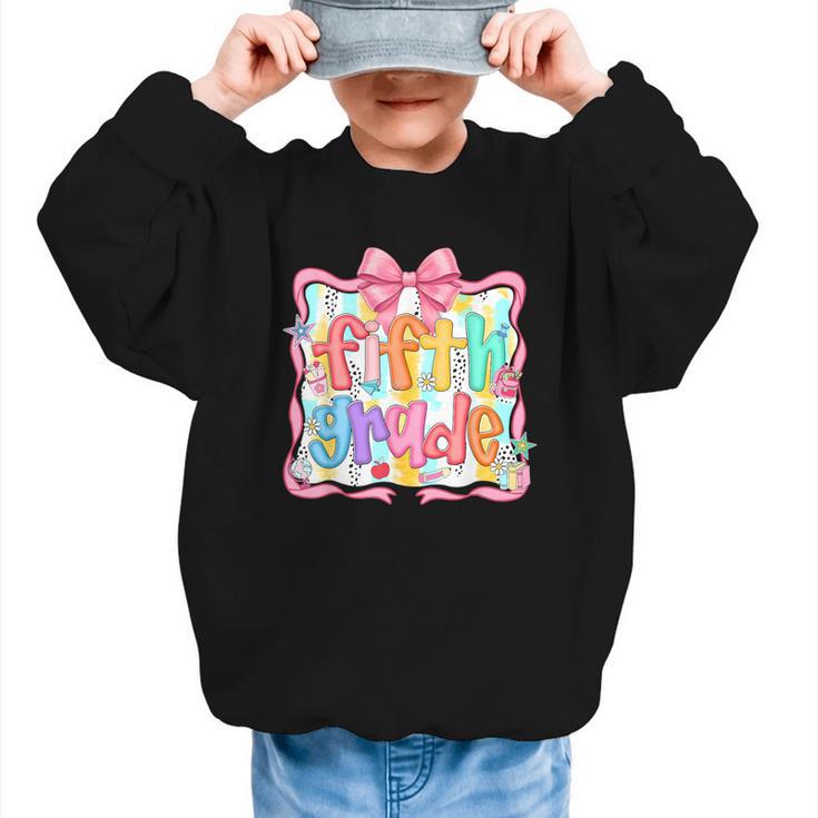 Preppy Back To School Fifth Grade Coquette Bow Women Girl Graphic Kid Sweatshirt