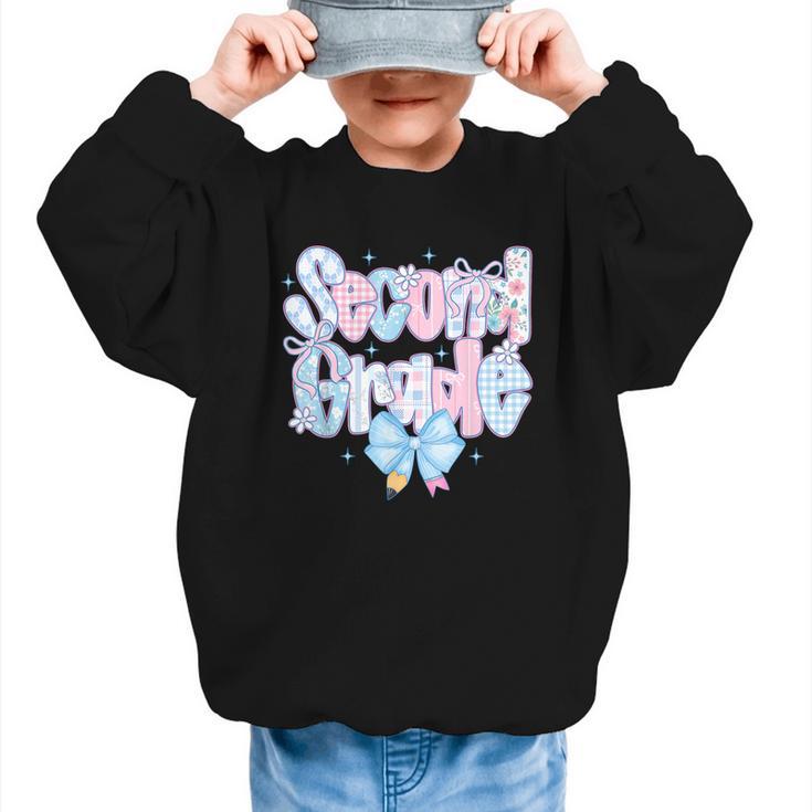 Preppy Second Grade First Day Back To School 2nd Grade Bow Graphic Kid Sweatshirt