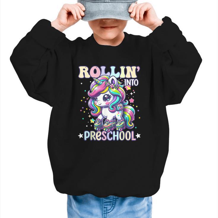 Preschool Back To School First Day Girls PreK Rollin Unicorn Graphic Kid Sweatshirt