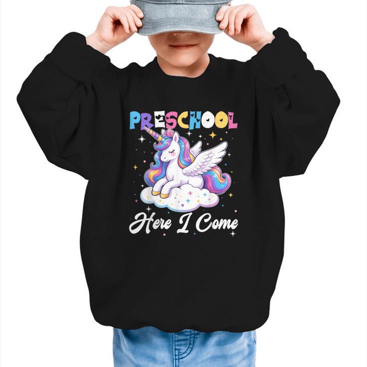 Preschool Here I Come Unicorn Back To School Girl Student Graphic Kid Sweatshirt