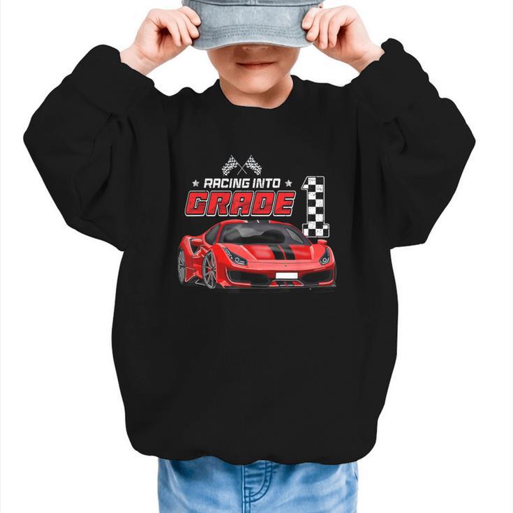Racing Into 1st Grade Race Car Back To School Boys Graphic Kid Sweatshirt
