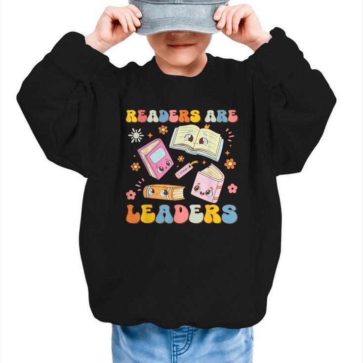Readers Are Leaders Book Lover Back To School Groovy Girls Graphic Kid Sweatshirt