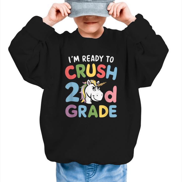 Im Ready To Crush 2nd Grade Boy Unicorn Back To School Graphic Kid Sweatshirt