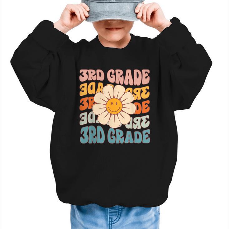 Retro 3rd Grade Daisy Colorful Back To School Third Grade Graphic Kid Sweatshirt