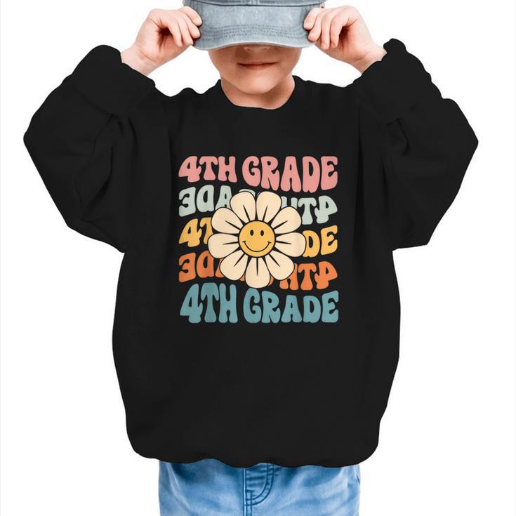 Retro 4th Grade Daisy Colorful Back To School Fourth Grade Graphic Kid Sweatshirt