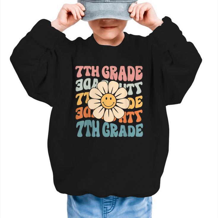 Retro 7th Grade Daisy Colorful Back To School Seventh Grade Graphic Kid Sweatshirt